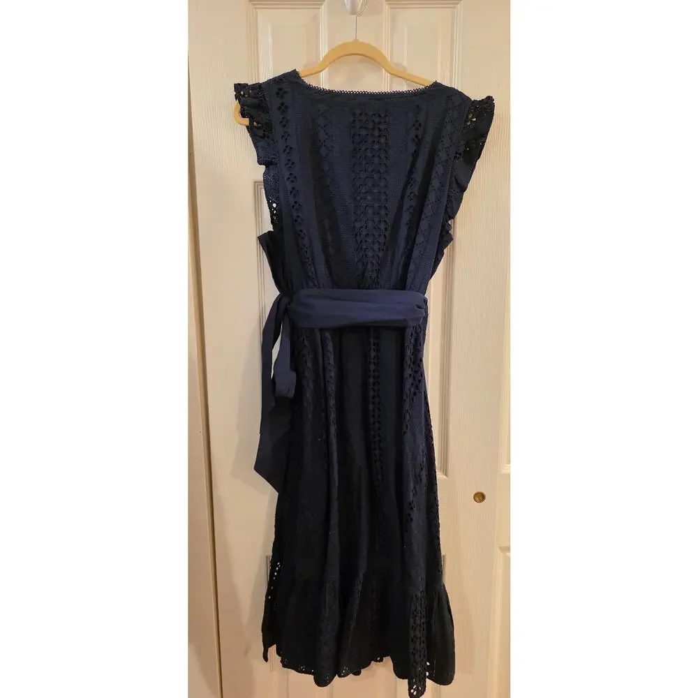 J Crew Navy Blueall Over Eyelet Wrap Dress Size 12